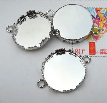 

Blank Round Crown Bezel with 2 Loops Connectors Pendants Bracelet Cabochons Settings Findings Silver Plated Brass Wholesale