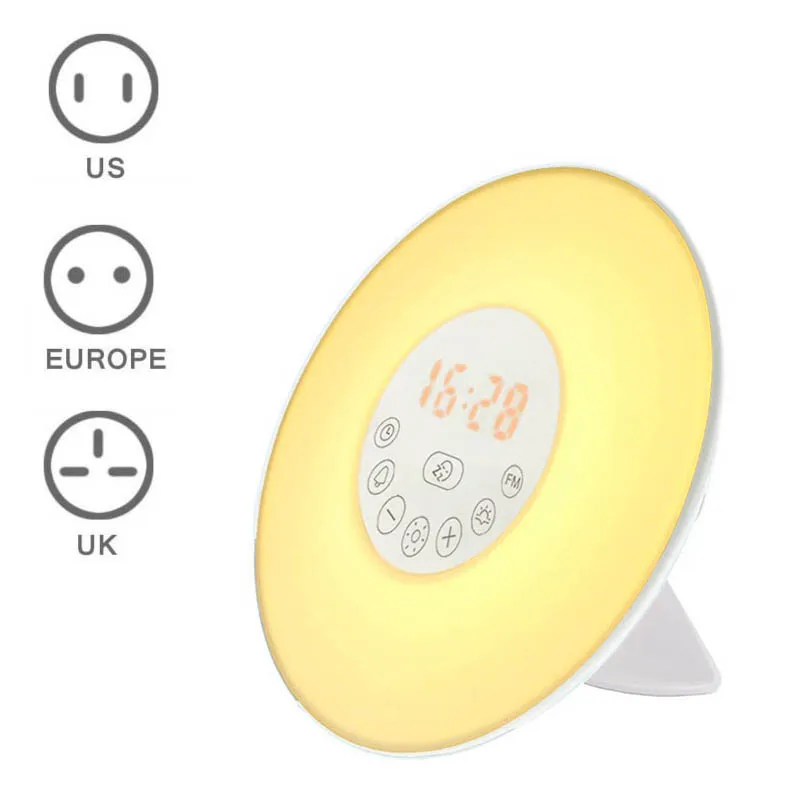 

Digital Alarm Clock Colored Sunrise Wake Up Light Lamp Nature Night Light With Sounds FM Radio AI88