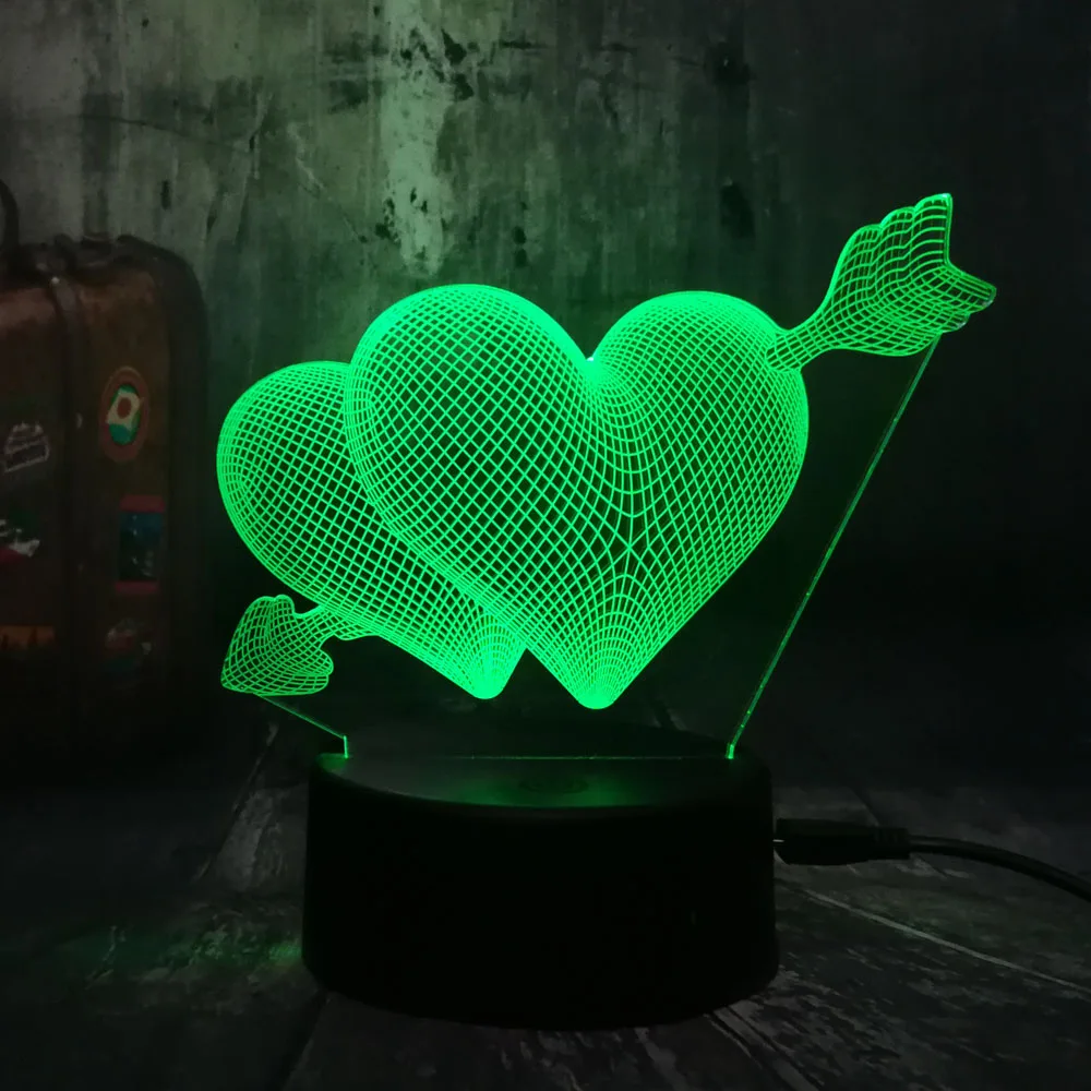 Романтический светодиодный ночник LOVE 3D со стрелками через сердце настольная
