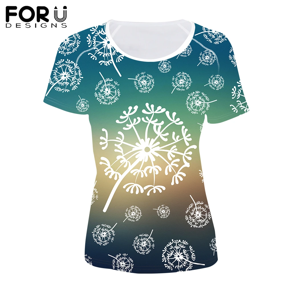 

FORUDESIGNS Dandelion Print T Shirt for Woman Summer Casual Short Sleeve Top Crop Tees Clothing Fitness O-neck T-shirt 2019