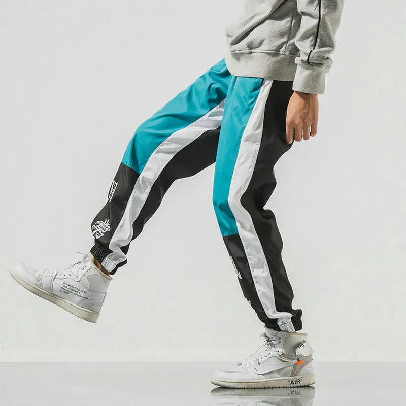 New Autumn Men Streetwear Sweatpants Hip Hop Letter Printed Patchwork Joggers Long Trousers Men Harem Pants