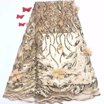 

3d flowers beaded applique lace fabric high quality Latest african lace 2019 noble Handmade 3D lace fabric for Nigerian wedding(