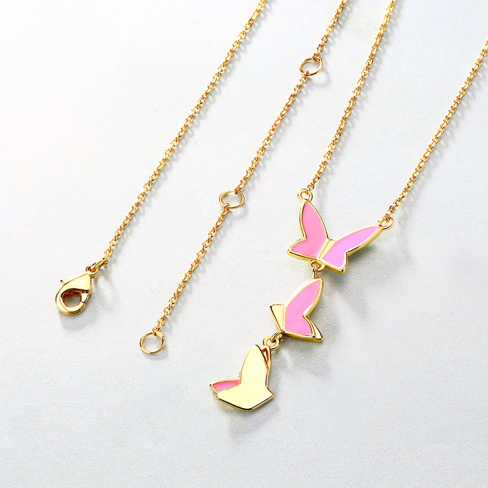 ALLNOEL Pink Enamel Butterfly Necklace For Women 9K Gold Plated Wedding Marriage Jewelry Anniversary Engagement Gifts On March 8 (7)