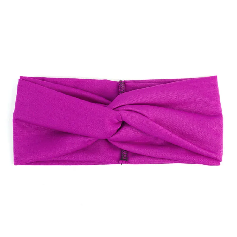 Женская повязка на голову, Модные цветные эластичные повязки на голову, женский спортивный вязаный тюрбан для йоги, повязка на голову для девочек, повязка на голову с бантом - Цвет: Фиолетовый