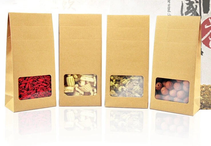 30pcs/lot stand up bag cheap Kraft paper food packaging box with window