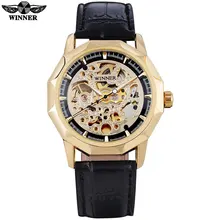 GANADOR marca de moda casual de los hombres mecánicos relojes correa de cuero de los hombres automático esquelético relojes hombre reloj relogio masculino