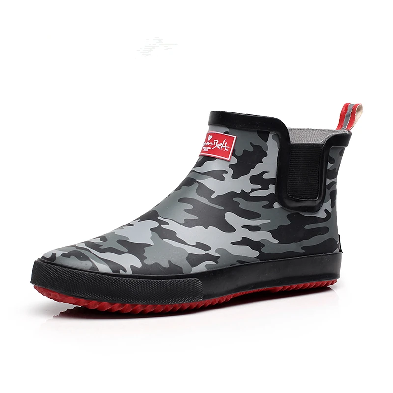 מוצר Black Rubber Rain Boots Mens Pvc Slip On Antislip Casual Ankle Rainboots Short Water