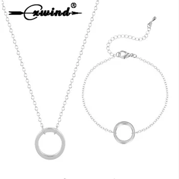 

Cxwind Fashion Circle Necklace Bracelet Set For Women Minimalist Round Pendant Gold Color Choker Necklaces KARMA Gift Jewelry