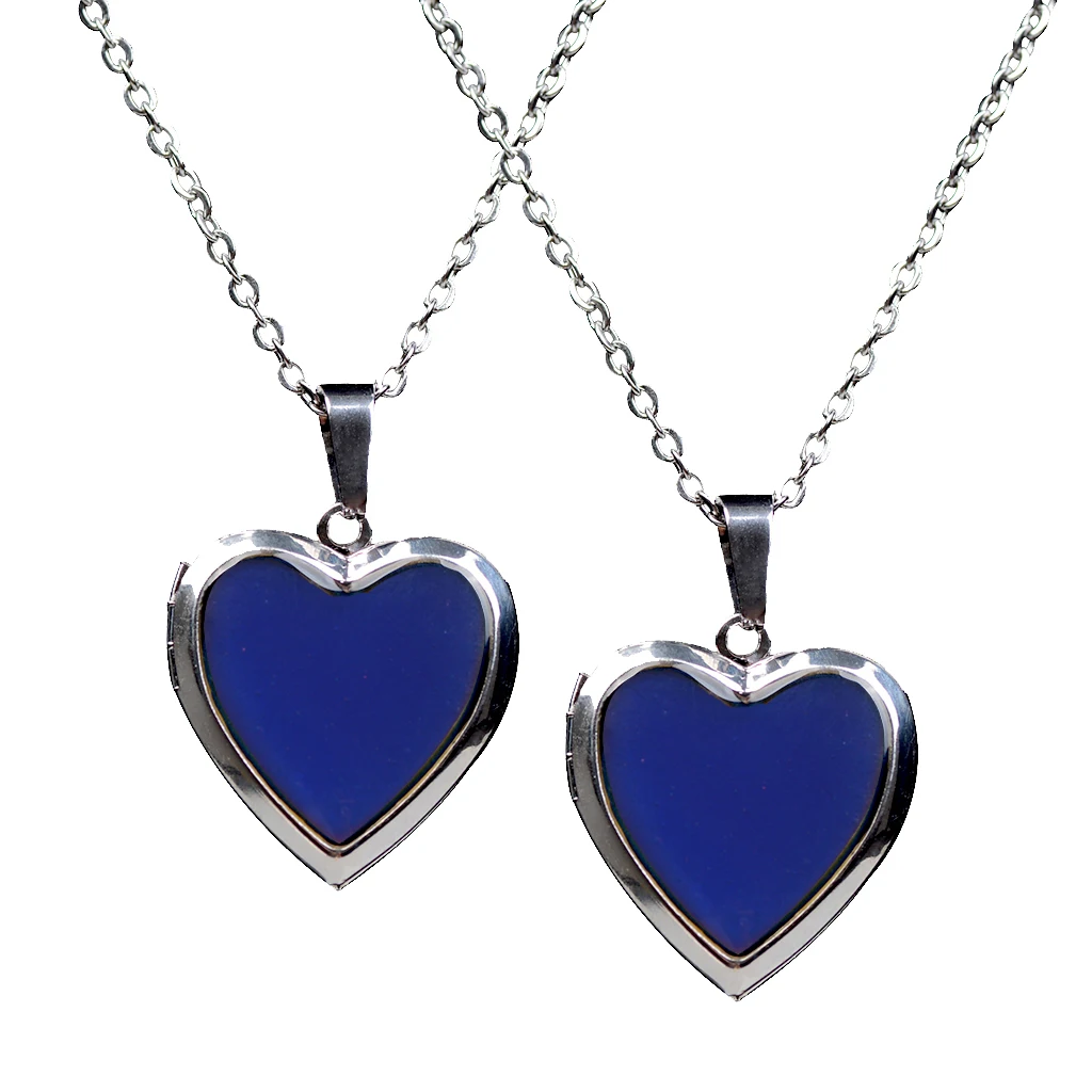 2 Pieces Heart Mood Photo Frame Change Color Emotion Feeling Unisex Necklace