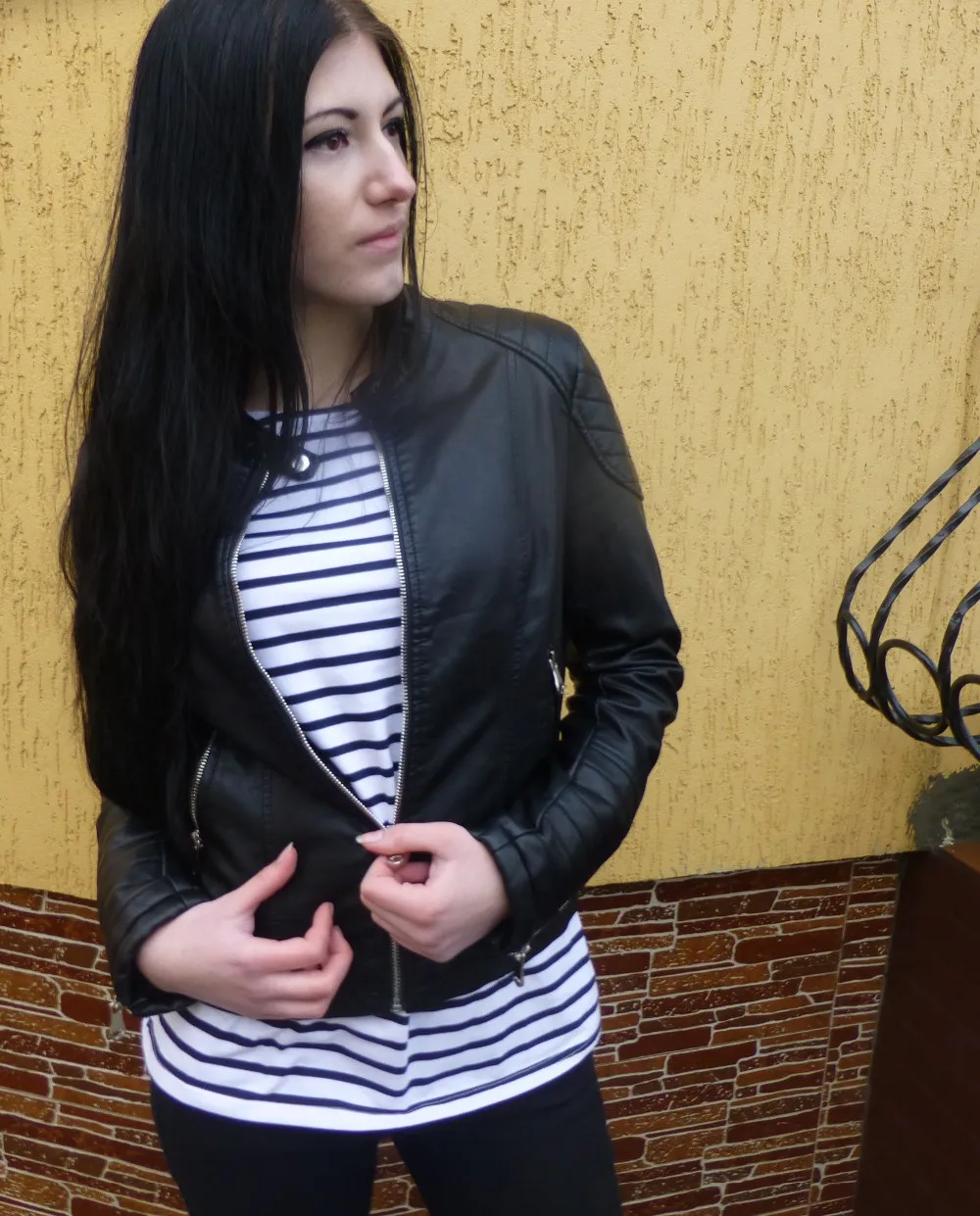 2020 Fashion Women Elegant Zipper Faux Leather Biker Jacket in Brown Black Slim Ladies Coat Casual brand Motorcycle Leather Coat