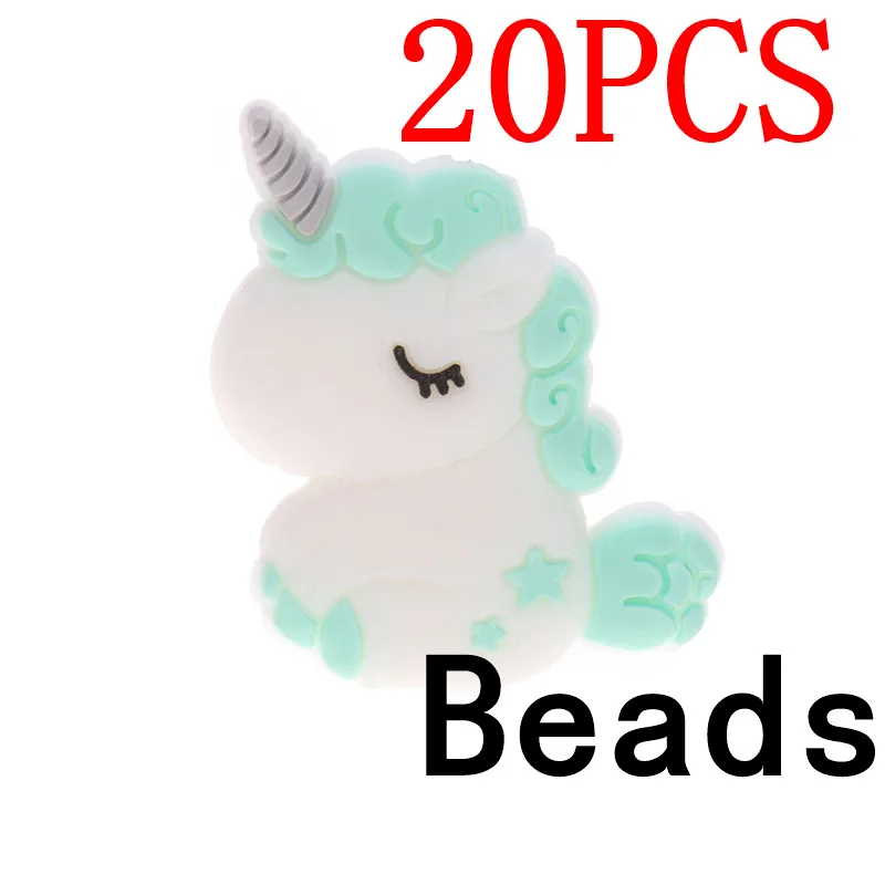 38 Mint Green 20 шт. силиконовые бусины-прорезыватели в виде животных в форме единорога, не содержит бисфенол, Детские Прорезыватели, ожерелье, сделай сам, жевательные зубные украшения, цепочка для соски для кормления - Цвет: 38 Mint Green