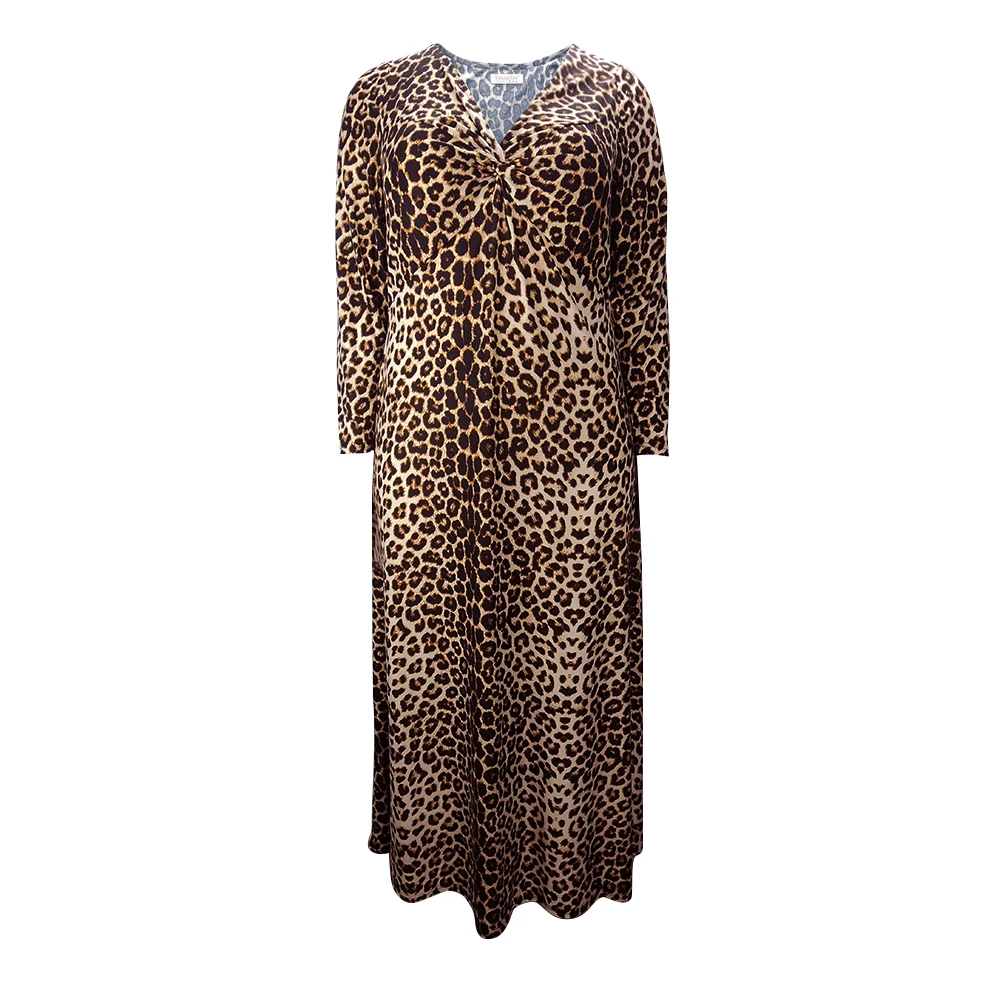 Женское платье YTL, модное зимнее леопардовое платье с длинным рукавом, винтажное сексуальное платье с v-образным вырезом, длинное облегающее платье для рождественской вечеринки H158