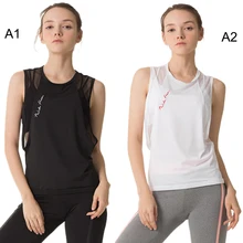 МРИЙ Для женщин сетчатые брюки для йоги, жилеты, топы без рукавов в тренажерном зале Фитнес бак, пробежек, занятий йогой, Топ бесшовные спортивная рубашка Депортиво mujer chemise femme