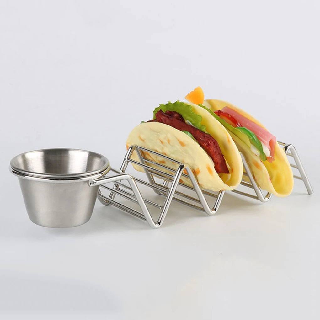 

Stainless Steel Taco Tortillas Holder Restaurant Pancake Shelf Wave Shaped Restaurant Food Display Rack with Sauce Bowl