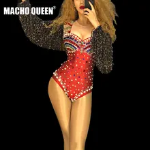 Drag queen костюмы горный хрусталь боди с бахромой комбинезон знаменитостей для певицы для сцены Подиум шоу женский наряд день рождения Одежда