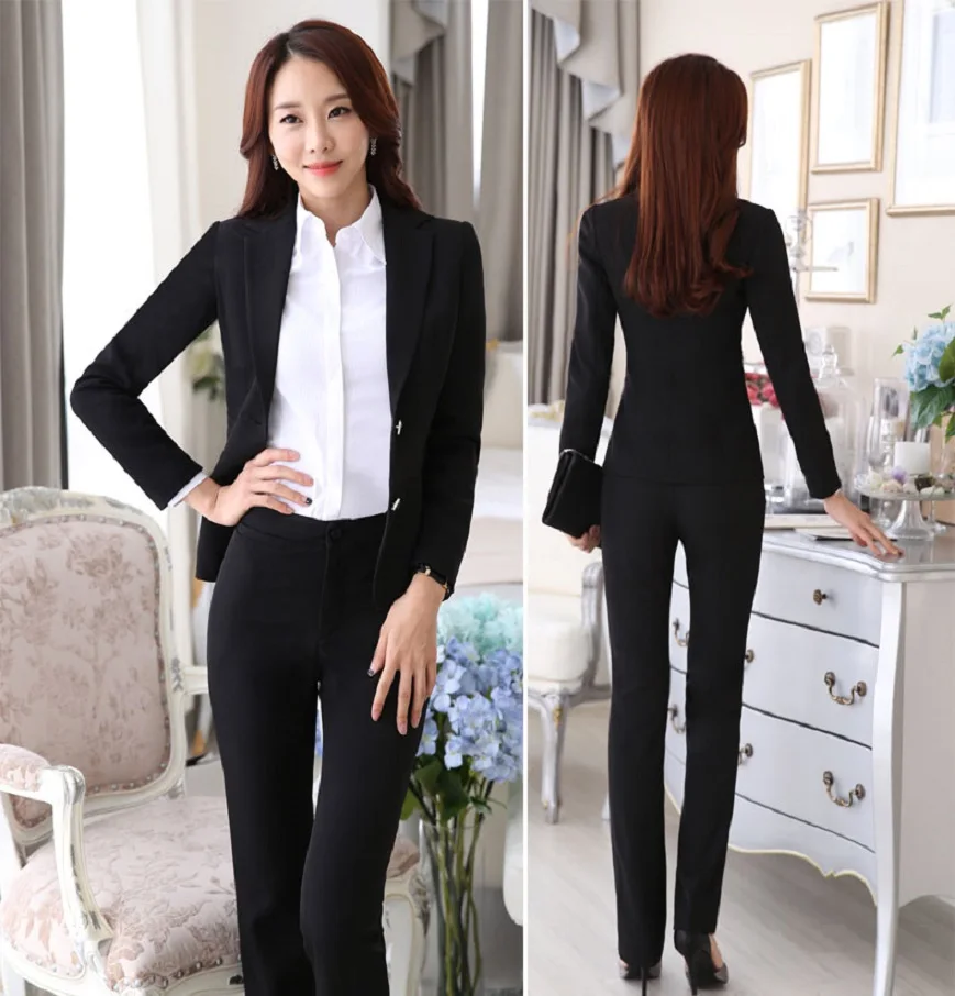 Novelty Black Professional Formal Uniform Design Female Pantsuits With ...