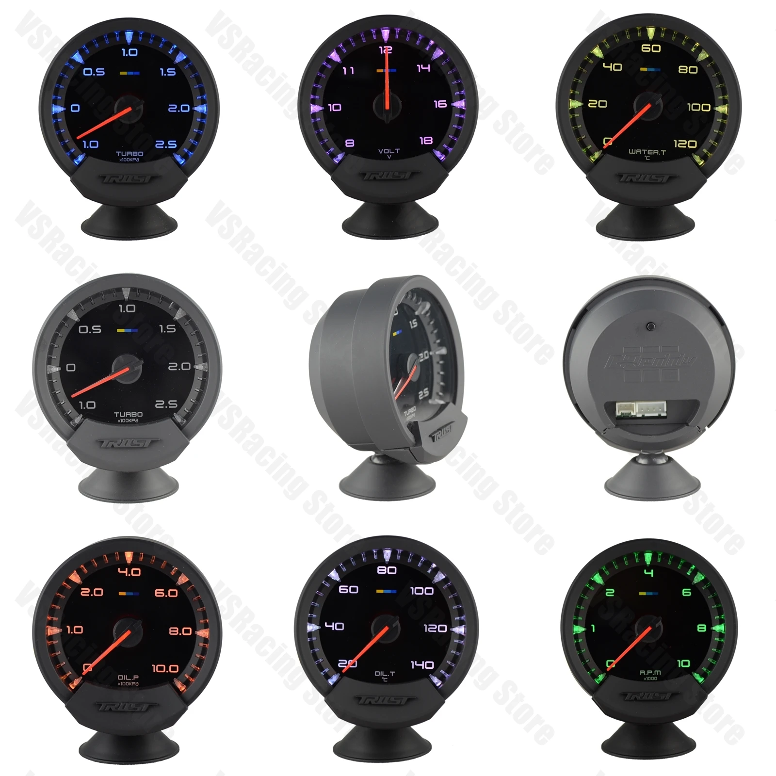 

VSRacing 74mm GReddi Sirius Series Gauge 7 colors Car Meter Turbo Boost Water Temp Oil Temp Fuel Oil Press Vacuum Voltage EGT