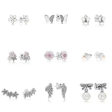 

9 Style 925 Sterling Silver Earrings Flower Butterfly Heart Wings Pearl Earrings for Women Wedding Party Jewelry