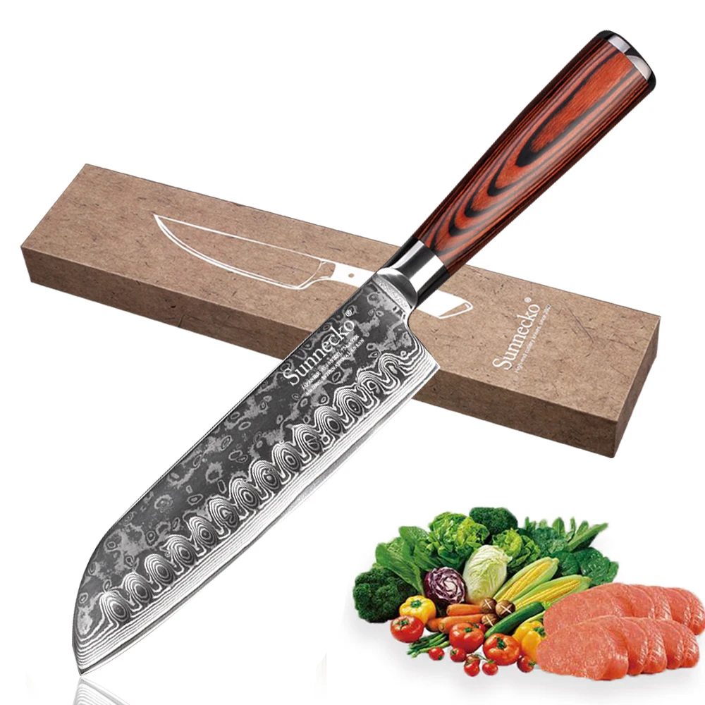 SUNNECKO 7 inch Santoku Knives Damascus Steel Japanese Sharp Blade