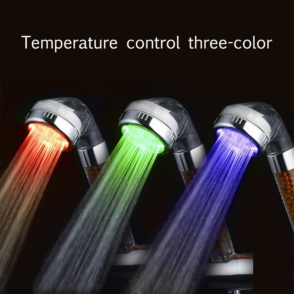 HighPressureLEDAnionHydrotherapyShowerHeadBathroomWaterSavingTemperatureControlLED