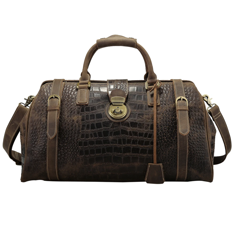 Tiding Luxury Crocodile Cow Leather Mens Travel Bags Vintage Weekender Bag Travel Totes Zipper ...