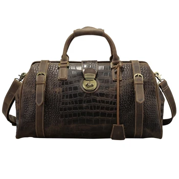 

Tiding Luxury Crocodile Cow Leather Mens Travel Bags Vintage Weekender Bag Travel Totes Zipper Duffle Bag Travelling Luggage New