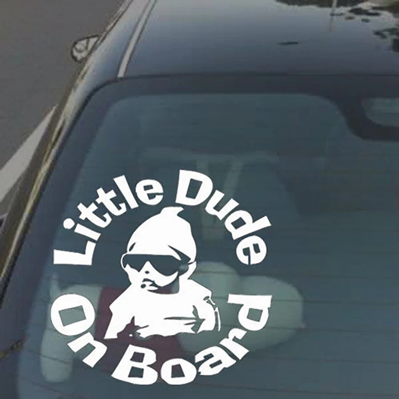 Funny Baby Car Sticker Little Dude On Board Car Window Bumper Checkered Flags Windshield Sticker Waterproof Decal