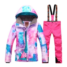 New Gsou Women Snowboard Suit Ski Suit Female Warm Waterproof Snow Jacket Pants Womans Ski