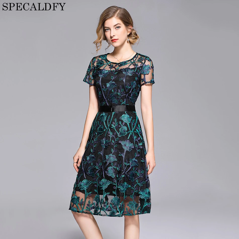 Summer Dress Floral Embroidery Lace Dress Women Short Sleeve