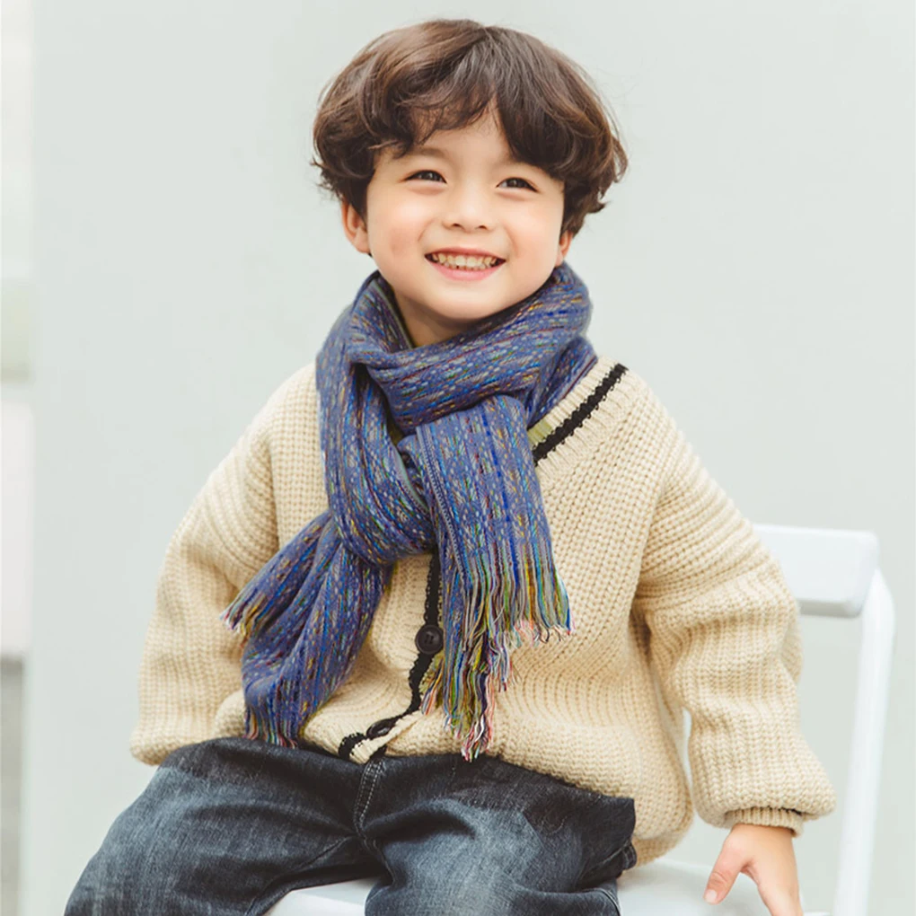

Kids Boys Girls Colorful Fringe Knitted Warm Neck Scarf Children Fashion Shawl Polyester Cotton Scarf Winter Baby Scarf Children