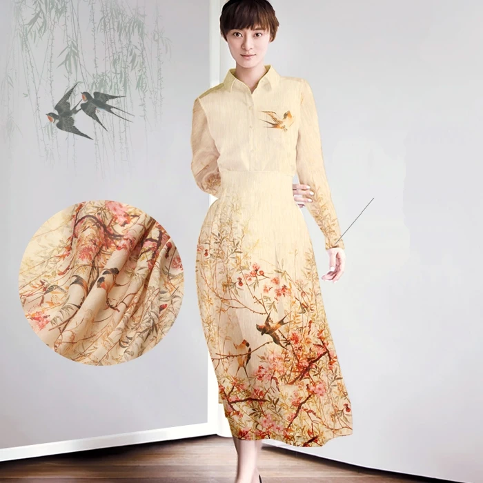 135CM Wide 12MM Light Orange Plants 30% Silk 70% Linen Fabric for Summer Shirt Dress A Little Transparent and Hard D926 | Дом и сад