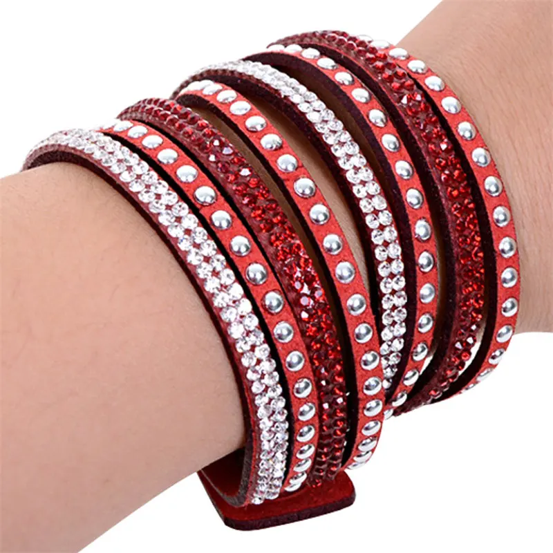 HOCOLE wrap браслет для женщин браслет из кожи и кристаллов с полностью проложенным кристаллом wrap ped браслеты женские модные ювелирные изделия