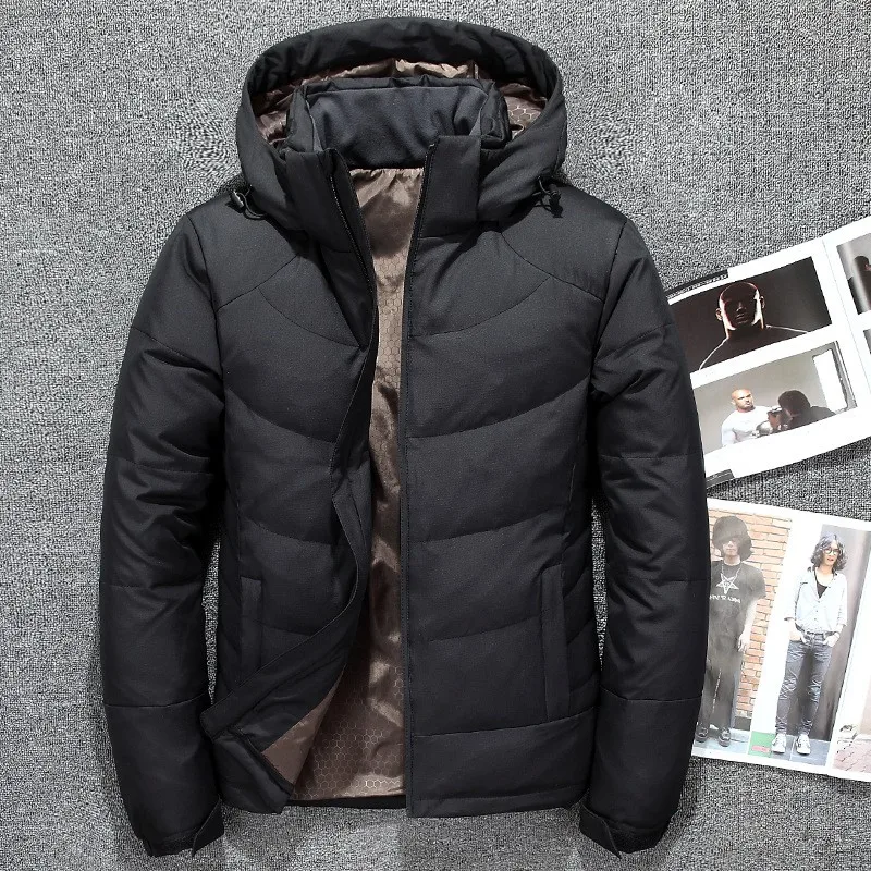b 2018 Men's Down Jacket Warm White Duck Winter Coat Hooded Mens Waterproof windbreak Male Casual hoodie Jacket Coat 