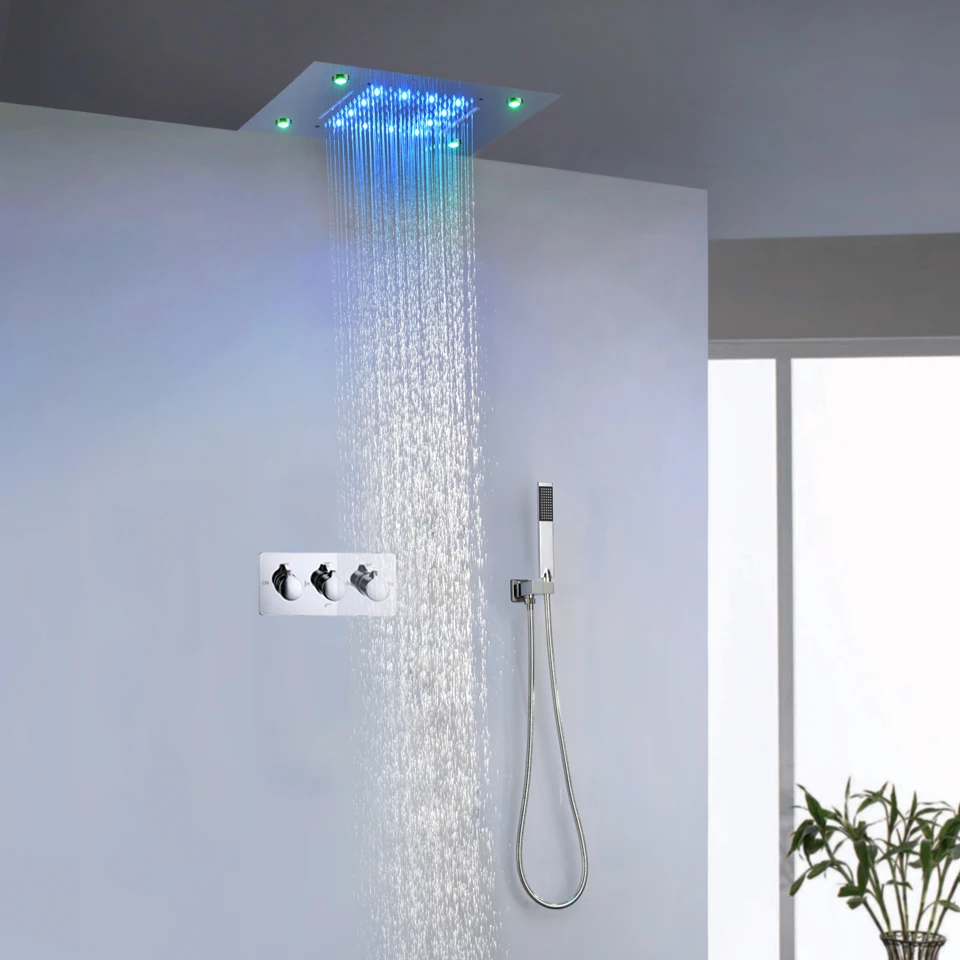 Набор для душа в ванной комнаты Аксессуары для смесителей панель кран комбо миксер горячей и холодной воды светодиодный потолочная душевая панель дождь водопад душ