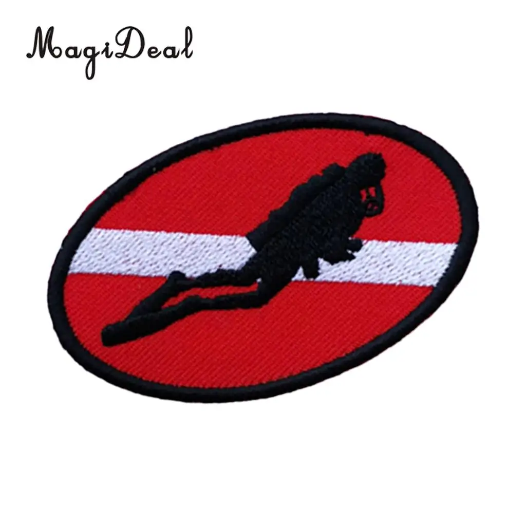 MagiDeal Ellipse Diver Down Flag Patch Embroidered Iron On Sew On Scuba Diving PADI Divers Emblem Souvenir