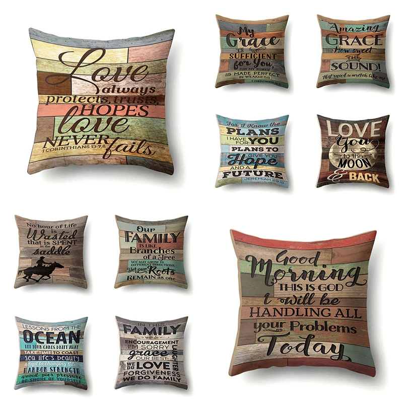 

Letters Printed Geometric Tiles Cushion Cover 45x45cm Polyester Stripe Pillowcases Ocean Love Throw Pillow Cover Splicing Pillow