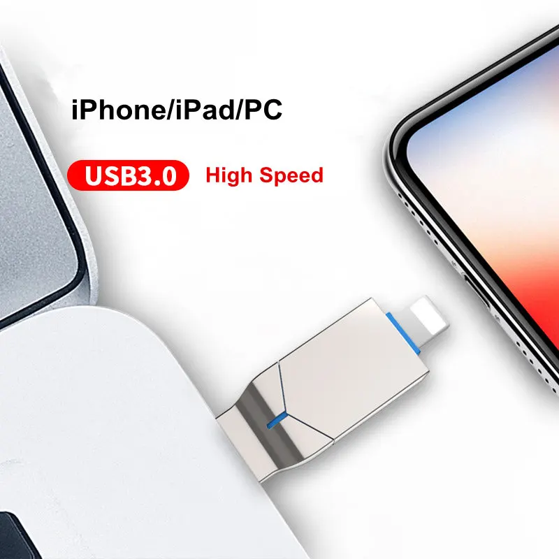 USB флеш-накопитель, 32 ГБ, Lightning/USB 3,0, флеш-накопитель, 32 ГБ, 64 ГБ, металлический USB флеш-накопитель, 128 ГБ, для iPhone Xs X 8, 7, 6, iPad, usb флешка