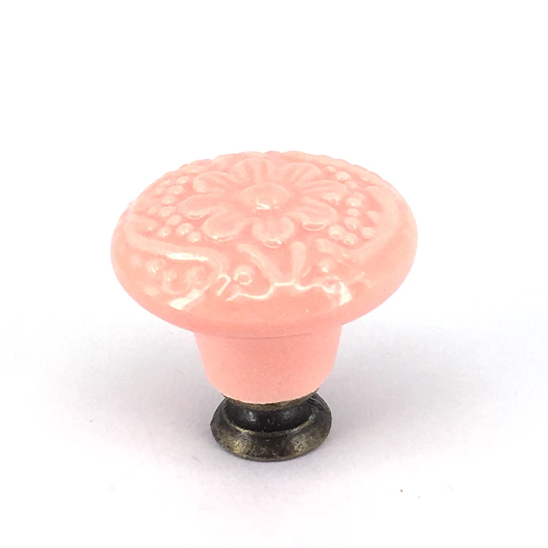 Pink Ceramic Knobs Flowers Kitchen Handles Dresser Closet Kids
