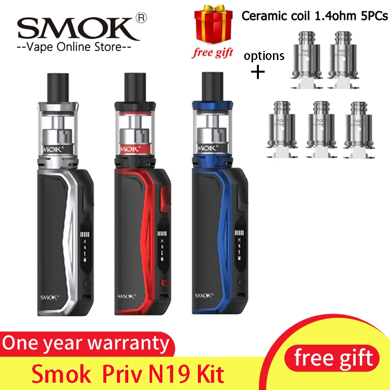 

New SMOK Priv N19 Kit with 1200mah Battery Max 30W 2ML Nord 19 Tank Nord Mesh 0.6ohm 0.8ohm Coil Electronic Cigarette Vape Kit