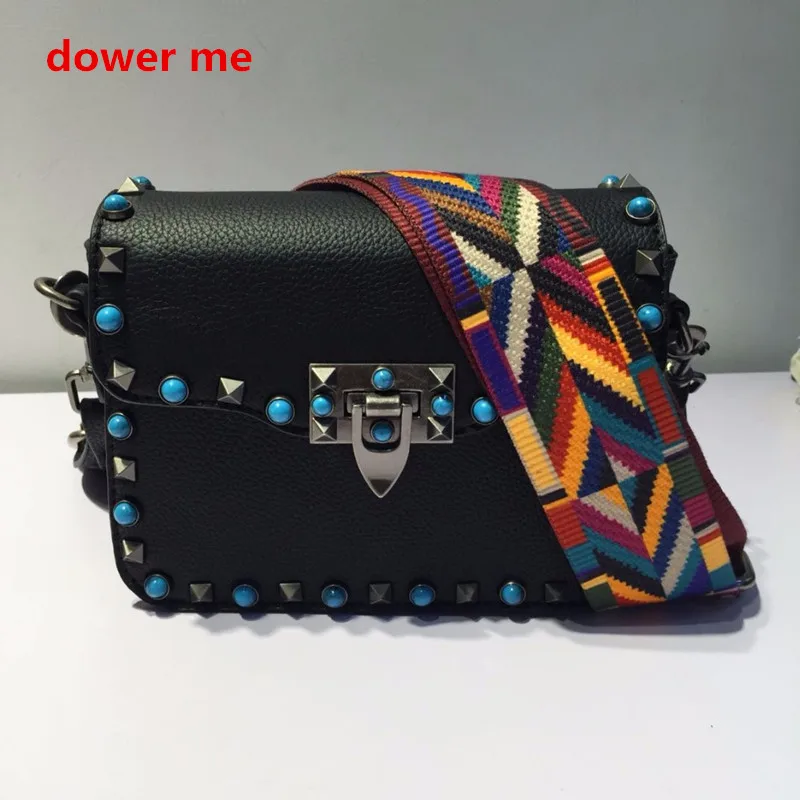 

2017 New Arrival Two Cell Phone Pocket No Shoulder Bags Flap Summer Diamond Rivets Small Bag Strap Color Korean Satchel Cosy