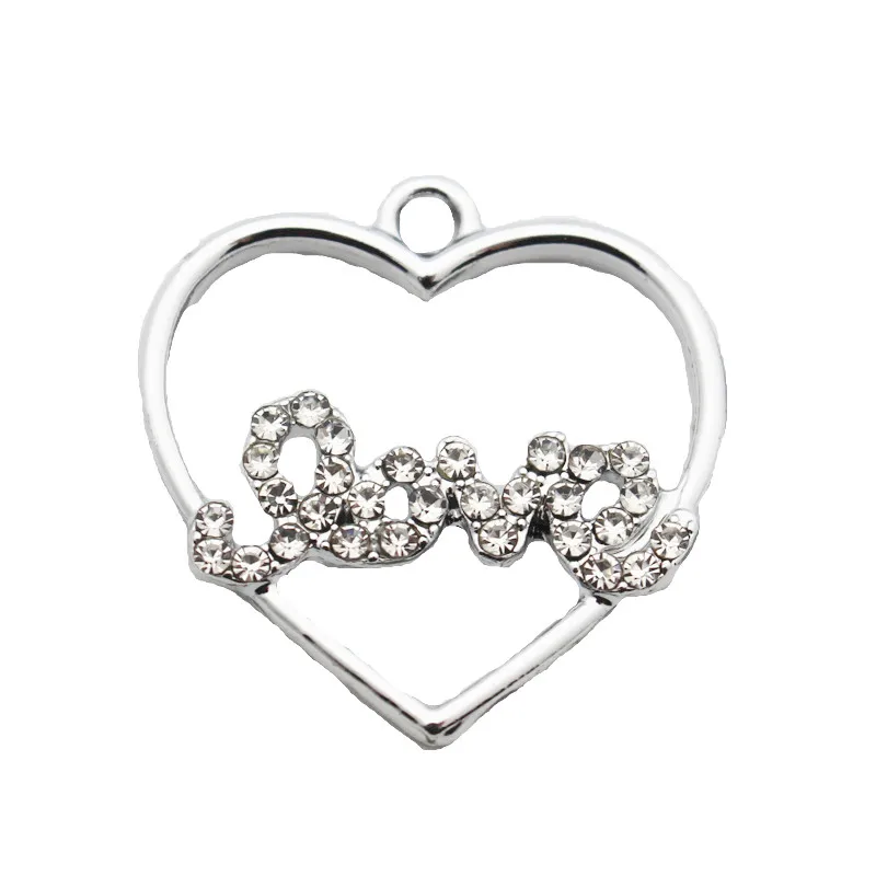 

20pcs/lot crystal heart LOVE Dangle Charms Lobster Clasp Hanging Charm For Bracelet&Pendant Floating Charms Jewelry