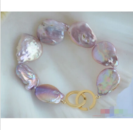 

Free shipping@@@@@ P4831 8" 22mm LAVENDER BAROQUE COIN KESHI REBORN PEARL BRACELET