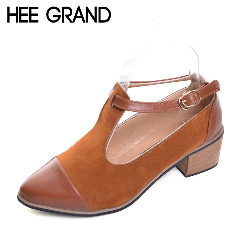 En Ligne HEE GRAND Bout Pointu Pompes British Style Med Talons Patchwork T Sangle Richelieus Chaussures Femme Casual Vintage Pompe Chaussures XWD2469