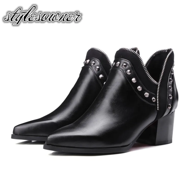 

Stylesowner New Style Punk Soft Leather Breathable Pointed Toe High Heels Ankle Boots Female All-match Fashion Short Lady Boots