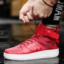 

New fashion Men and Women Winter Retro Leather Couple Shoes Vulcanized Shoes High Upper Lace Shoes