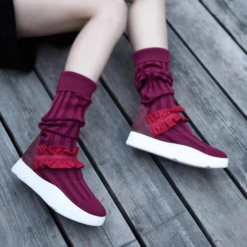 Artmu Botas Chaussures mollet Tricoté Bottes Femmes Main Mujer Gris La Sneakers D'origine Mi Robe Minimalistes À rRHxrq