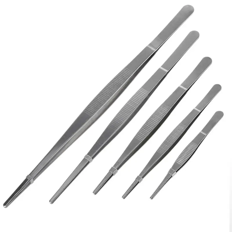 Toothed Tweezers Barbecue Stainless Steel Long Food Tongs Straight Home Medical Tweezer Garden Kitch