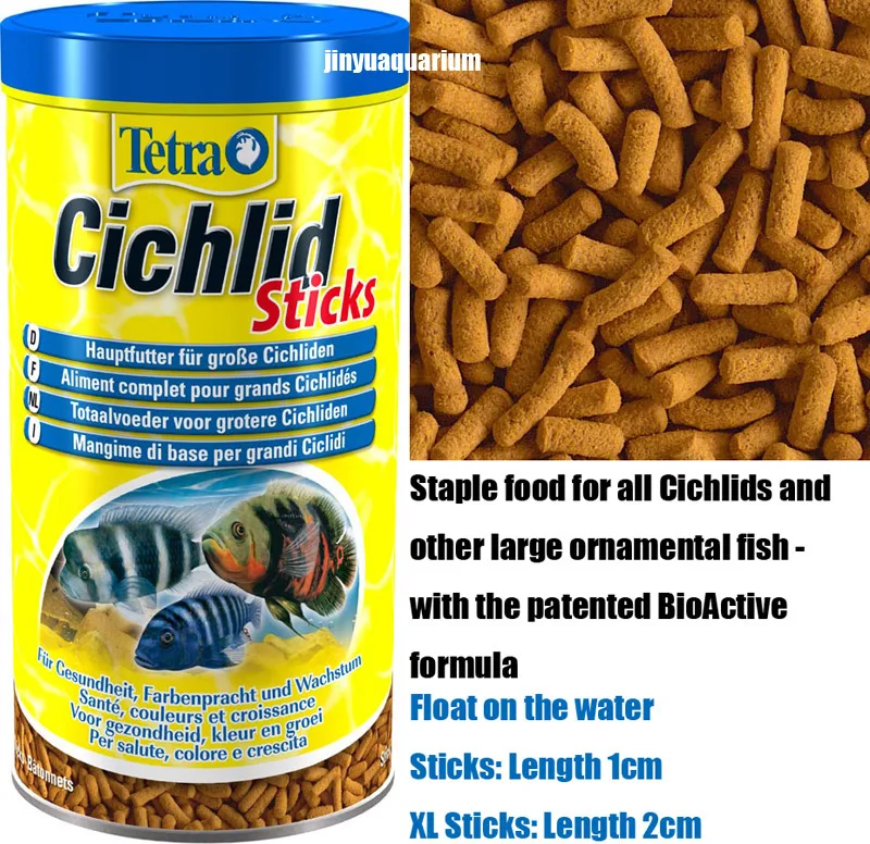 Tetra Cichild sticks tropical small fish food float on water canister feeder aquariumfish food