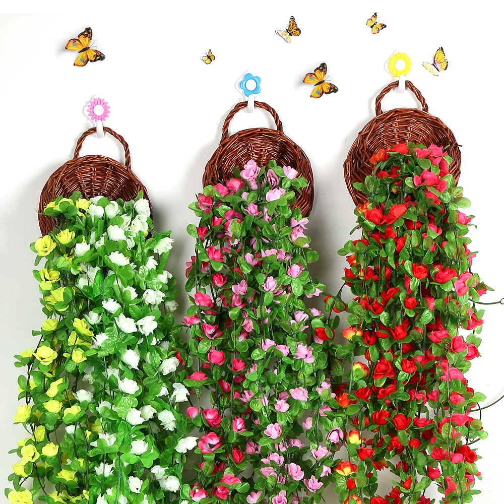 230 см струны поддельные искусственные цветы поддельные шелковые розы венок из виноградных листьев свадьбы цветок стены для украшения дома и сада