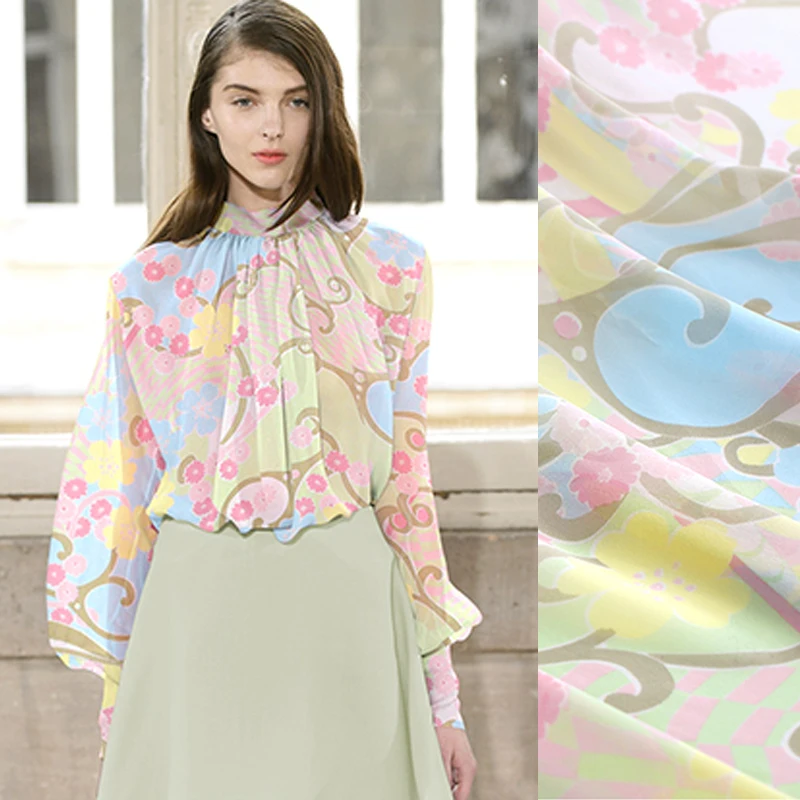 

Colorful Print Thin Silk Georgette Summer Long and Short Dress Shirt Clothes Skirt Fabric 115CM Wide 10MM Thick E760